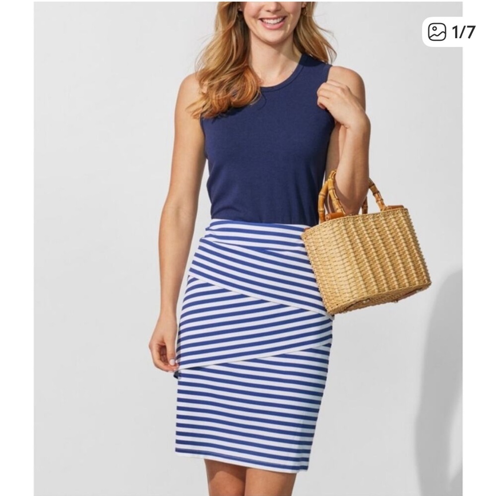 NWT J. McLaughlin Nicola Navy and White Striped Pencil Skirt